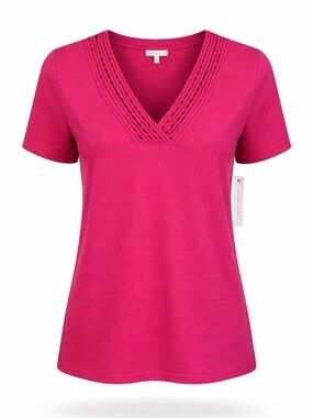Tribal Pink V-Neck Lace Top NWT XS S M XXL Relaxed Fit
